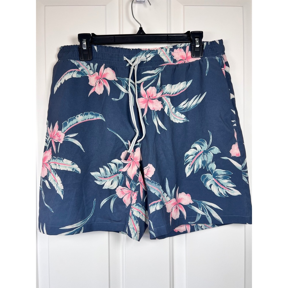 Faherty Shorelife Mens Large Navy Tropical Floral Board Shorts 7 Inch Inseam